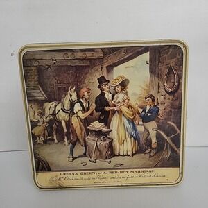 Carr & Co LTD Biscuit Tin Carlisle  " GRETNA GREEN . or the RED-HOT MARRIAGE "